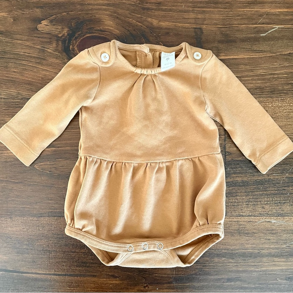 Kate Quinn 6-12 Month Brown Long Sleeve Bubble Romper with Buttons